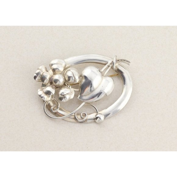 Sterling Silver Large Leaf and Flower Pin Brooch - Picture 1 of 4